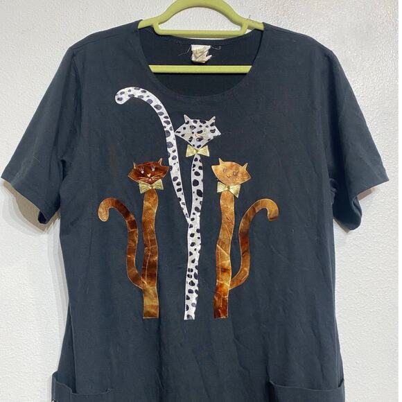 Karla Marie Black Cat Vintage Midi Shirt Dress Sz M - Picture 3 of 12